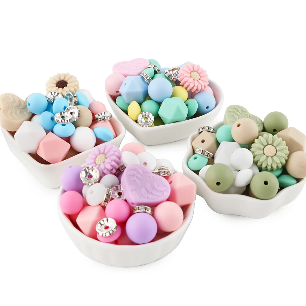 44 Pcs/Lot，  Flower Focus Beads And Silicone Beads Suitable For DIY Pen Bracelets, Keychains, Backpacks And Other Decorative