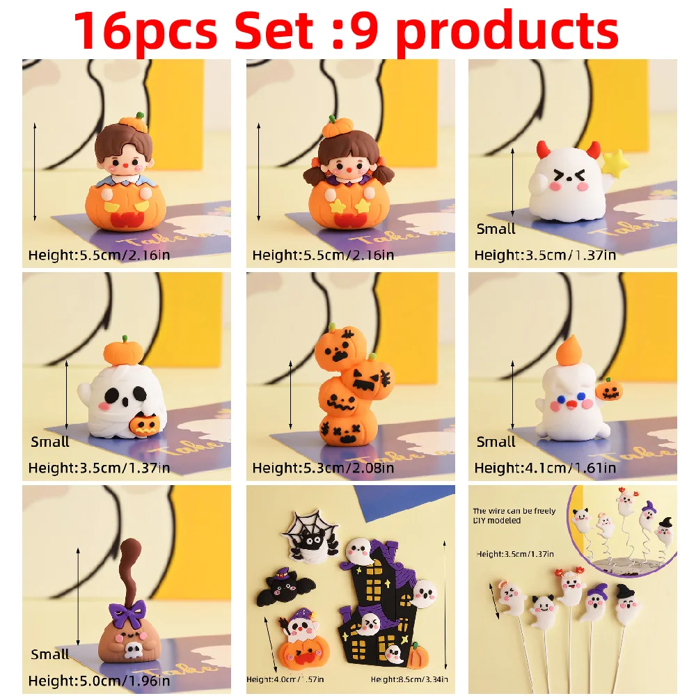 Halloween Cake Topper Pumpkin Boy Girl Ghost Castle Haunted Houses Cupcake Topper for Happy Halloween Party Supplies Funny Dolls view 2