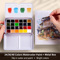 Solid Watercolor Paint Set 24/36/48 Colors Schmincke Watercolor Portable Metal Box for DIY Design Painting Artists and Beginners