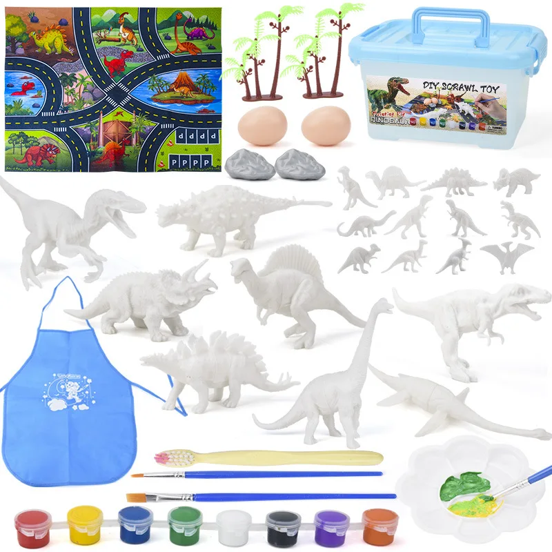 Peinture de dinosaure en plastique pour enfants, jouet de bricolage créatif, peinture de document, plâtre de beurre, graffiti de bébé