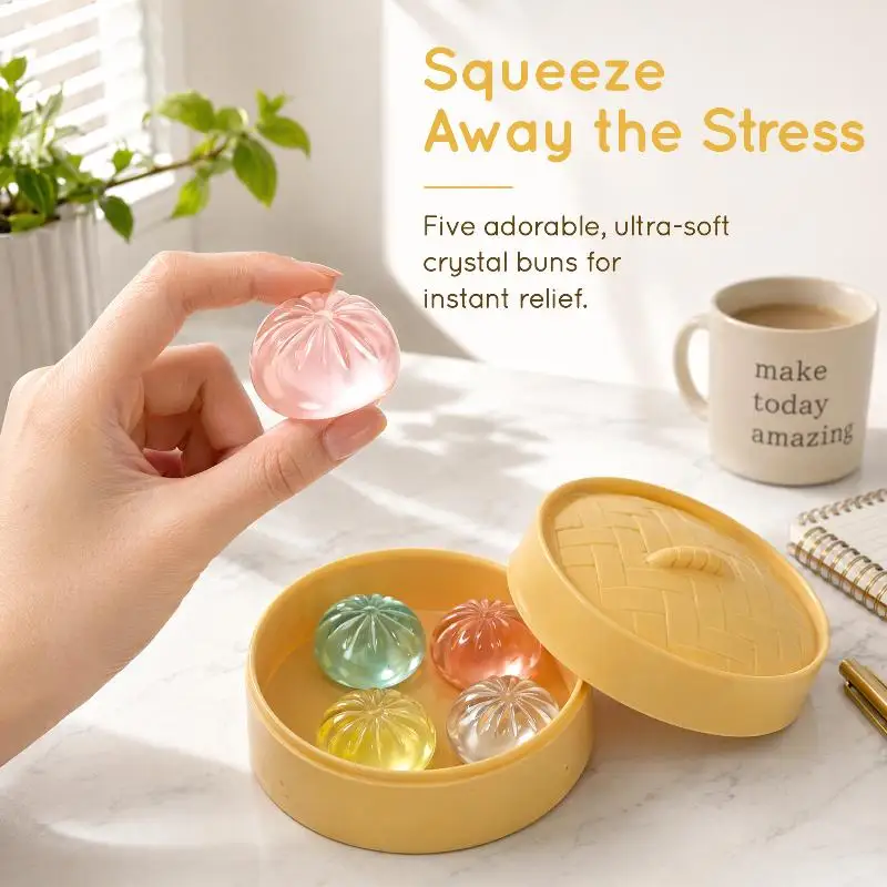 Stress Relief 5Pcs Set Mini Dumplings Soft Squishy Toy for Home and Office Use