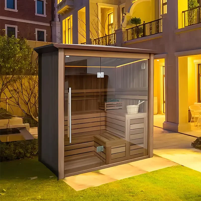 FL Modern Red Cedar Solid Wood Outdoor Villa Sauna Room with Computer Control Panel Steam & Dry Sauna Shower Customized