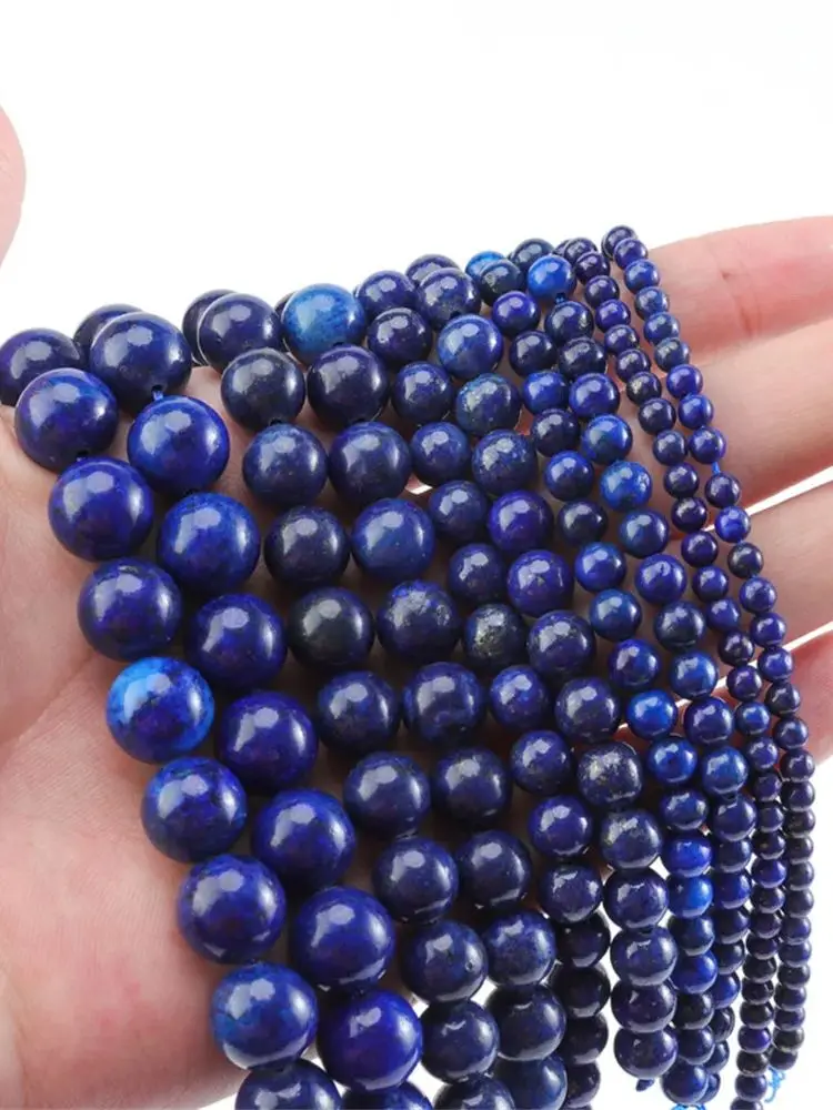 Koraliki z kamienia naturalnego Lapis Lazuli okrągłe luźne kamienne koraliki do tworzenia biżuterii DIY bransoletki kolczyki akcesoria 15 ''6/8/10mm — zdjęcie 2
