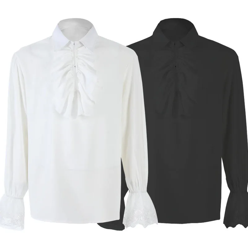 

Medieval Men's irt loween Renaissance Lace Collar Inner Wear Top Youth Loose Fit Long Sve Ro Sle Pure Color