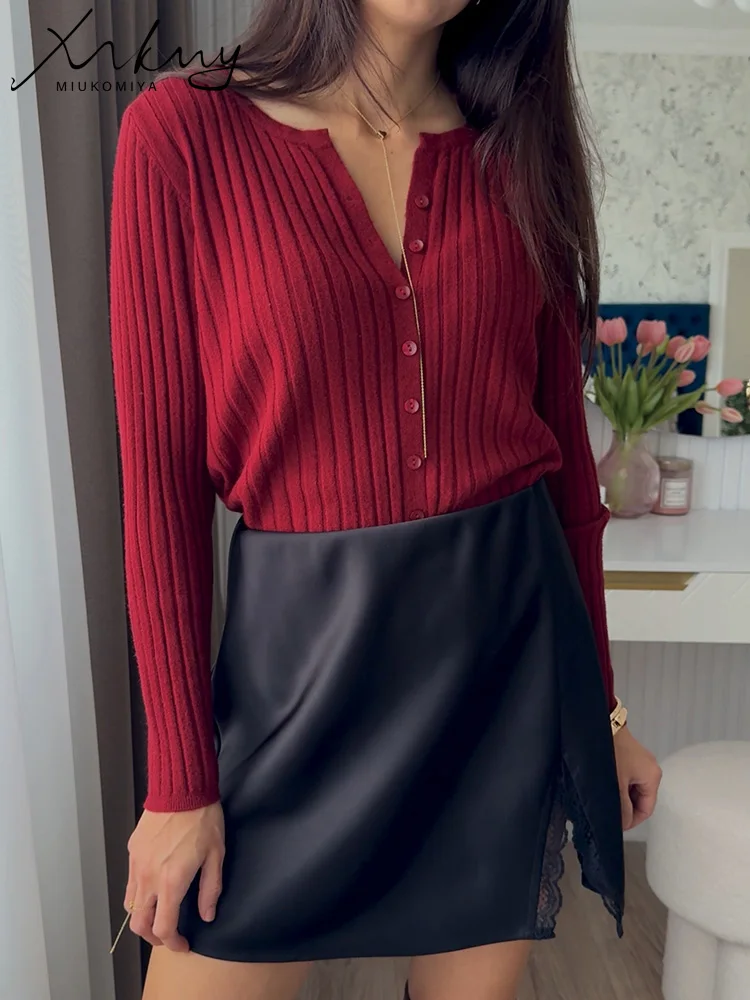 

MiuKoMiYa осенний кардиган женский милый вязаный красный топ с длинными рукавами серые свитера женская осенняя одежда кардиган женские трикотажные изделия, кардиган женский