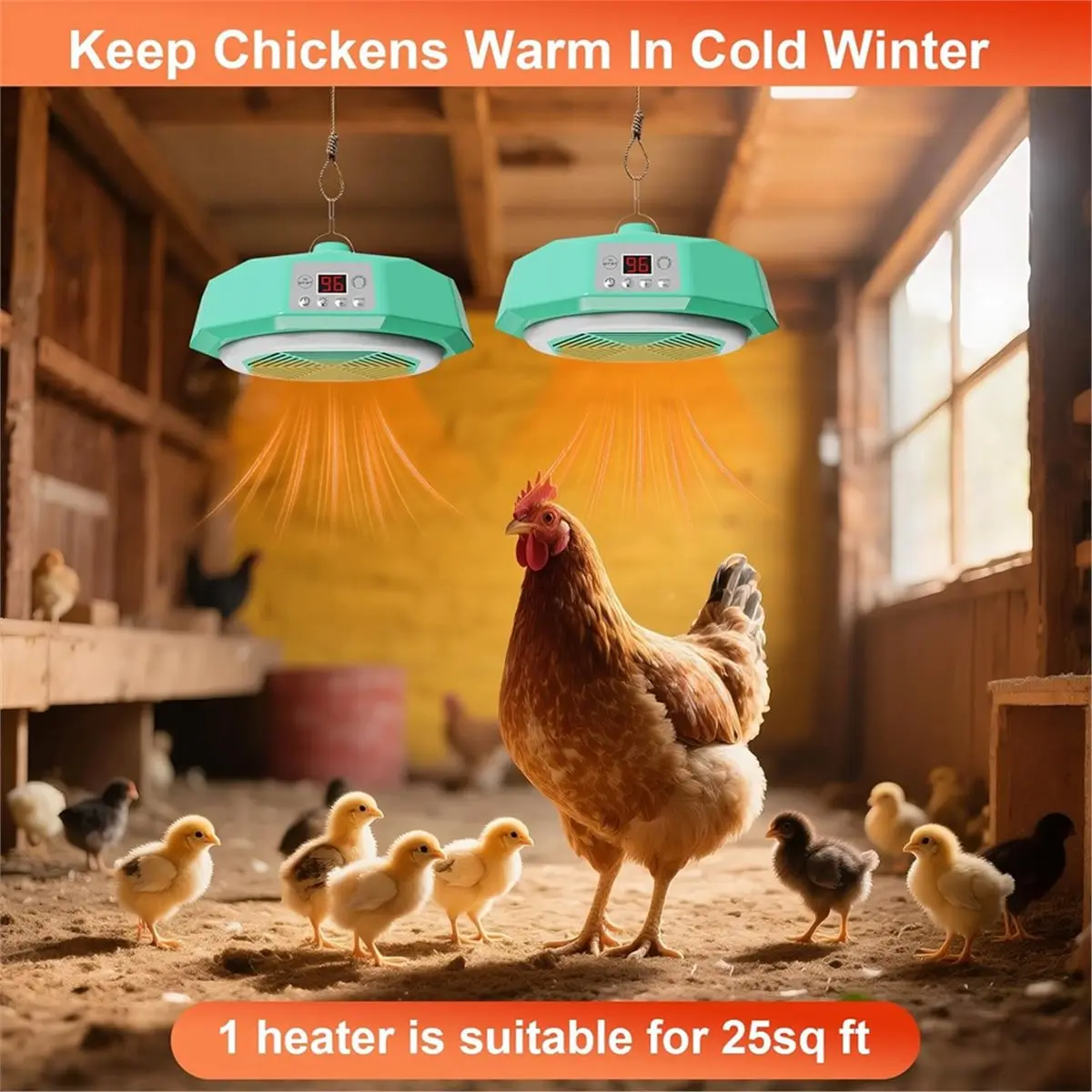 Fits for Chicken Coop Heater for Winter, Chicken Heater Built-in Lamp, Safety Thermostat Control, Overheat Protection EU Plug