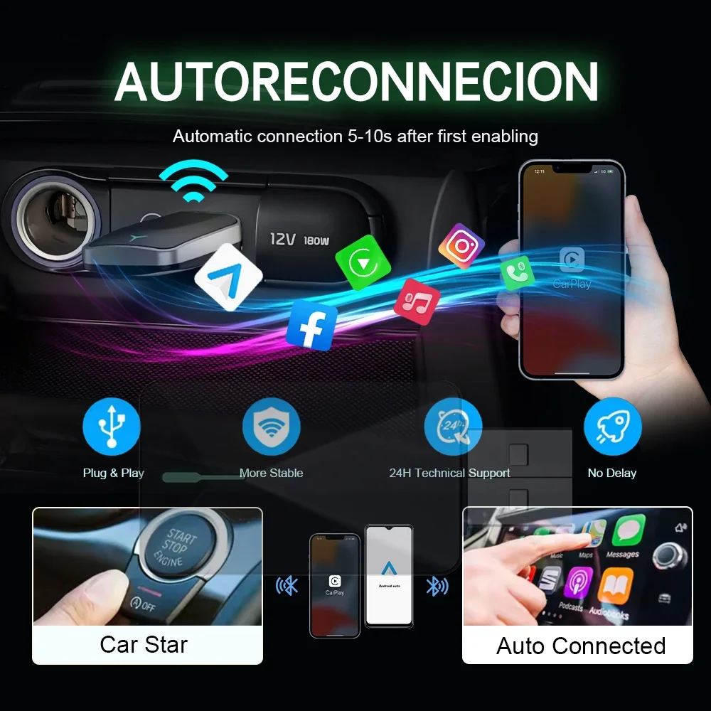 2 في 1 سلكي إلى محول CarPlay اللاسلكي وتوصيل وتشغيل محول Android Auto اللاسلكي #4