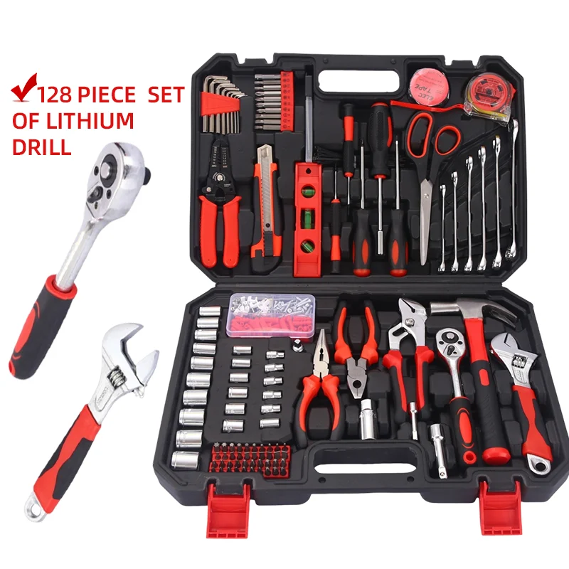 ZTEN 128PCS Hardware Tool Box Automotive Tools Wrench Plier Sockets Batch Head Hammer Woodworking Combination Toolbox