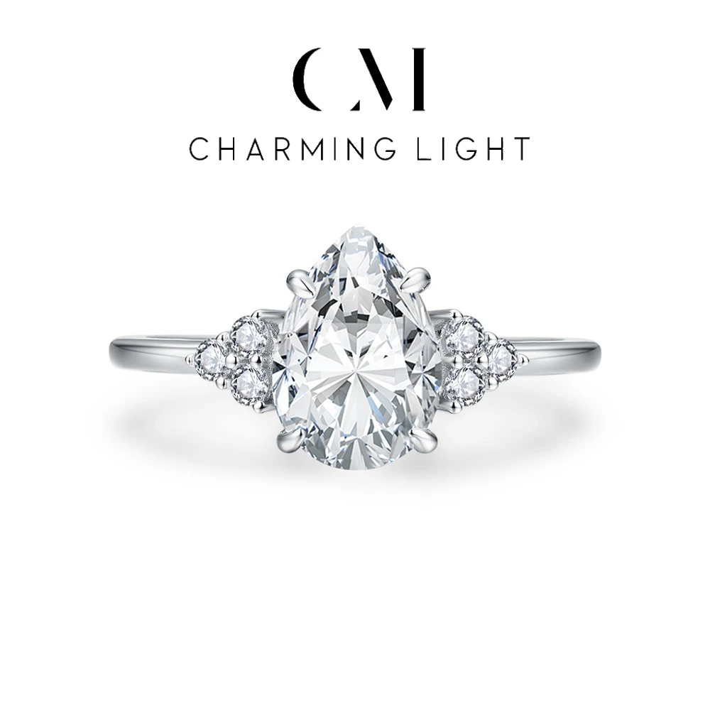 

CHARMING 2.0ct Customized Moissanite Ring Pear Shape Lab Diamond 7*10mm S925 Sliver for Women Wholesale Fine Party Jewelry Gifts