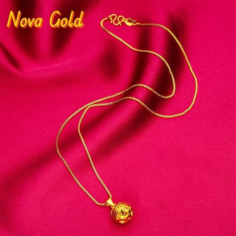 NovaGlod Ball Pendant Fine Chain for Women, 24K Gold, AU999 | Polished gold ball on delicate 4MM chain, radiant for daily elegan
