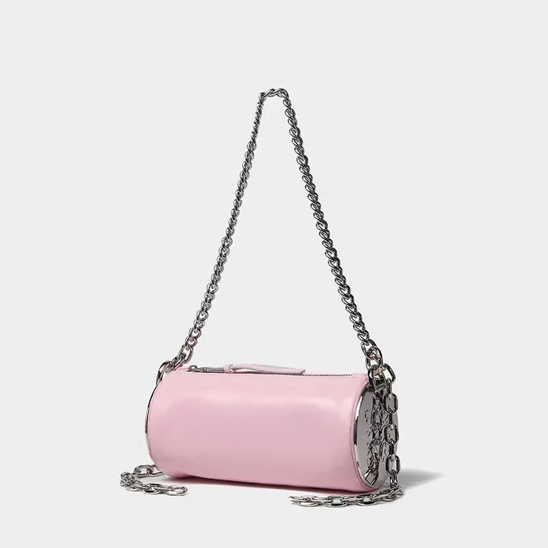 Trend niche design cylindrical chain bag highend fashion simple shoulder bag popular versatile cross-body bag mini phone bag