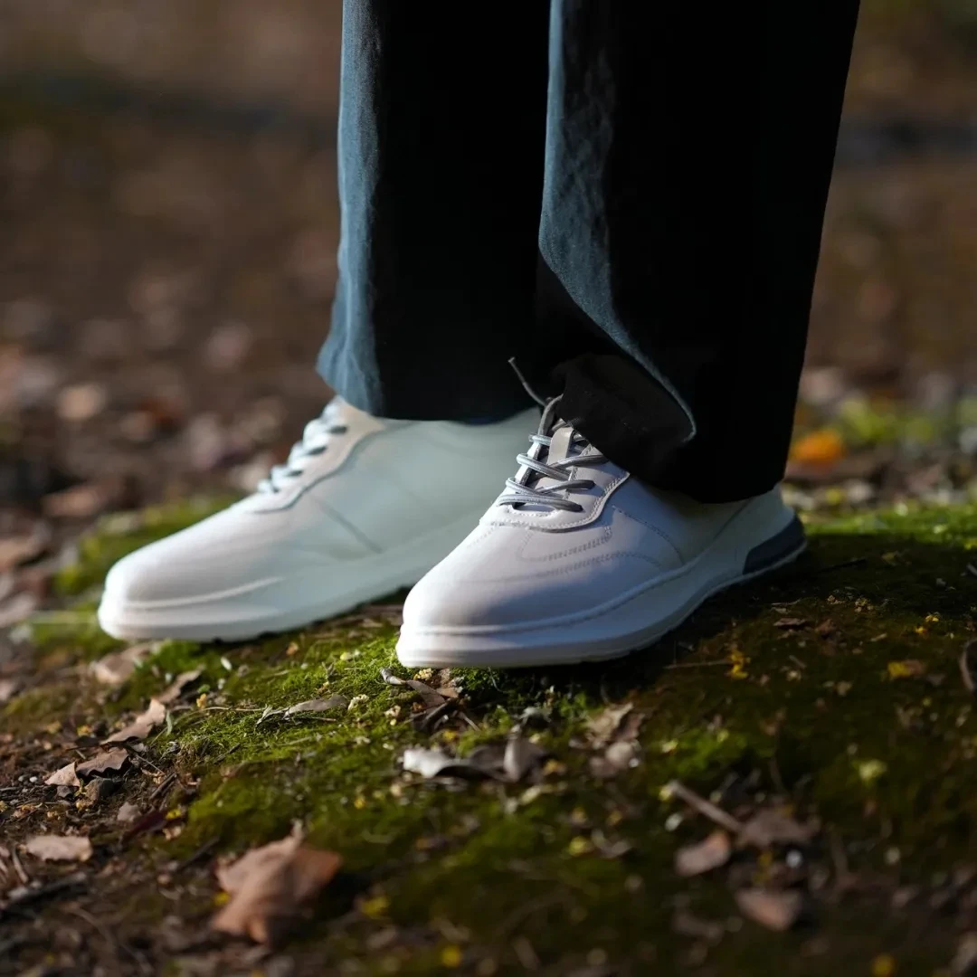 Casual Leather Shoes for Men Rubber Outsole round Toe Lightweight Comfortable Fashionable All-Match Autumn Season Men's Sneakers