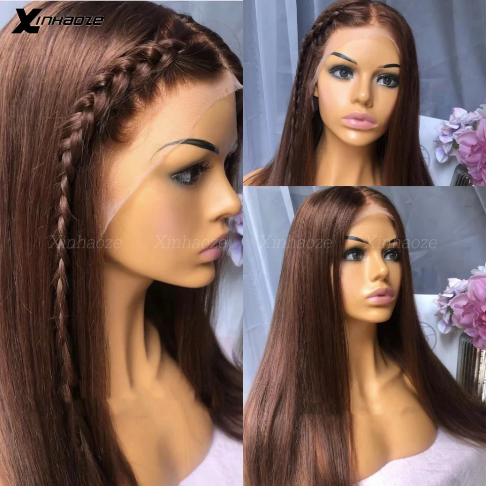 Darkest Brown Lace Frontal Human Hair Wigs for Black Women Colored Pure 2# Colored Long Straight 5x5 Silk Scalp Base Top Wigs