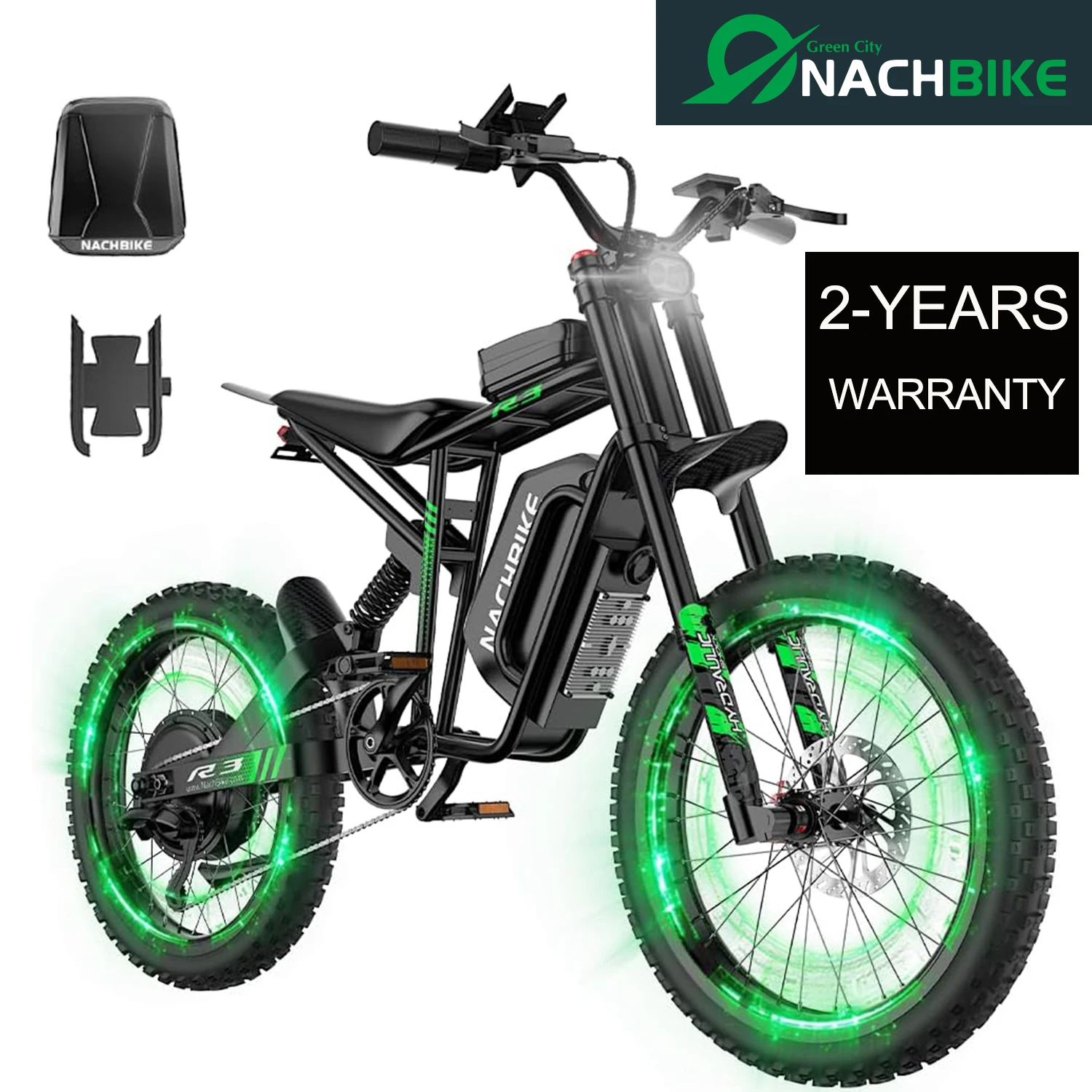

NACHIBIKE 6000W Electric Bike 50MPH Electric Dirt Bike 60V25Ah Battery 19'' Tire Dual Hydraulic Brake 2-Years Warranty UL2849