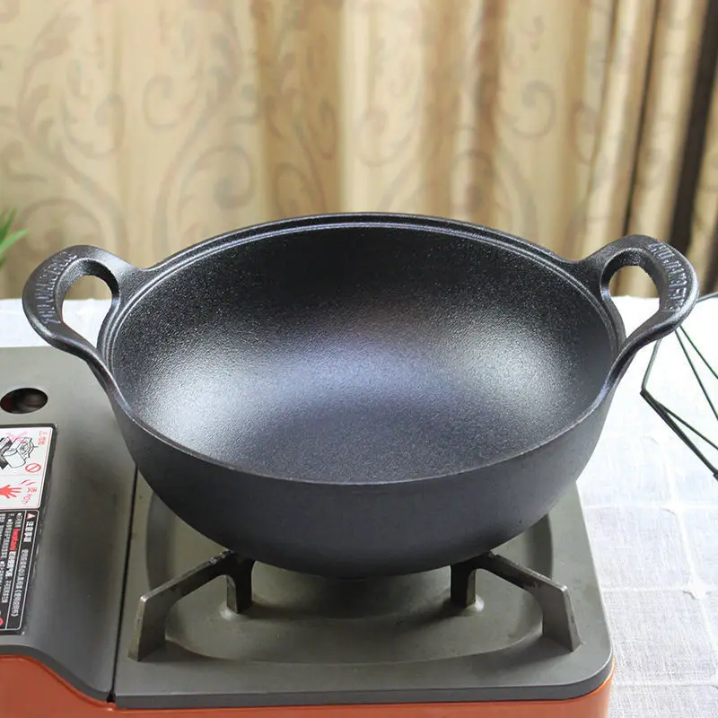 

Утолщенная старомодная чугунная глубокая сковорода, электромагнитная плита, специальная железная сковорода с двойным ухом, сковорода с плоским дном