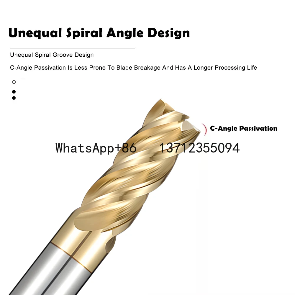 

4-Flute Tungsten Steel Milling Cutter Titanium Alloy Special Unequal Divided Edge Spiral End Mill CNC Machining Center