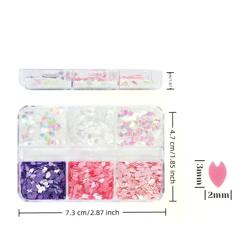 6 Grids Shining Flower Petal Chip Nail Sequins Cherry Blossoms Glitter Stickers Spring Holographic Decor Flakes Colorful Decor