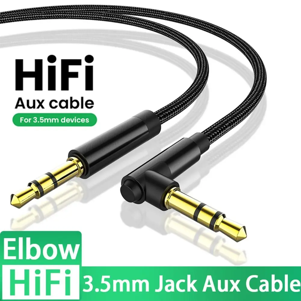 3.5mm Jack Audio Cable 90 Degree Elbow Male to Male Aux Cord HiFi Headphone Wire For Laptop Mobile Phone MP3/4 Tablet