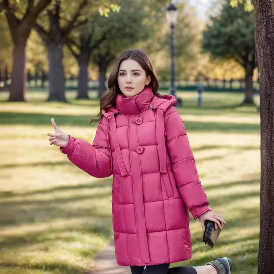 2025 Winter Women's New Jacket Thickened Warm Hooded Wrap The Buttocks Parkas Female Thicken Pure Color Casual Cotton Jacket