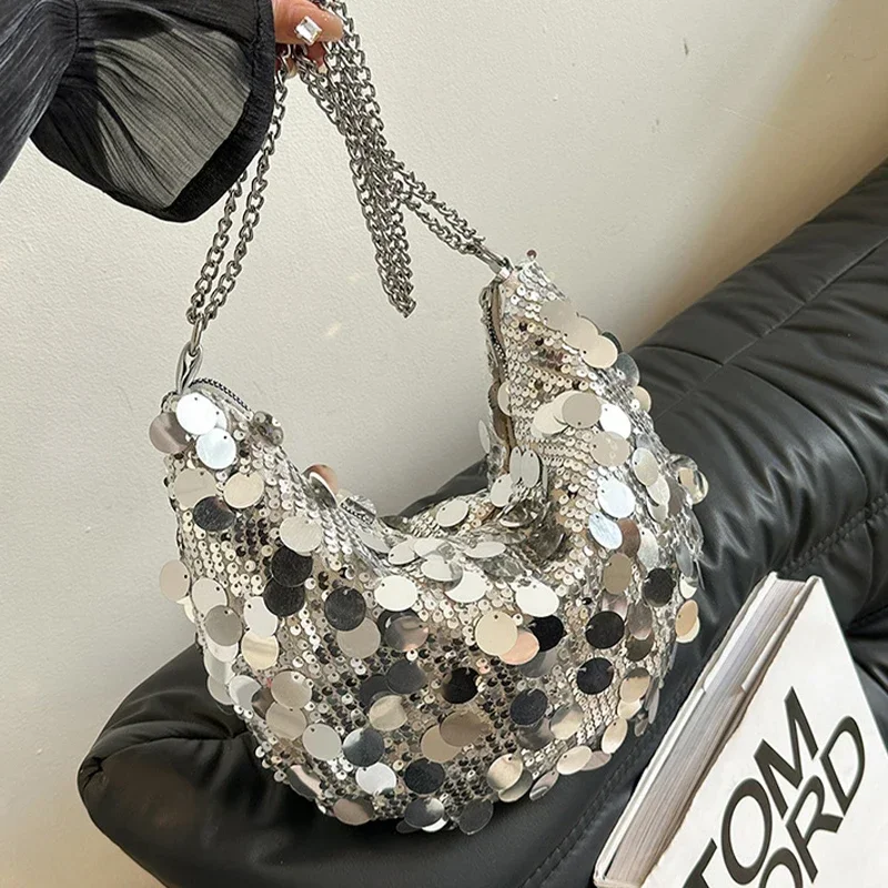Evening Clutch Bag Korean Chain Sequins Crossbody Bag Dinner Party Wedding Purses Handbag Female Underarm Shoulder Crossbody Bag