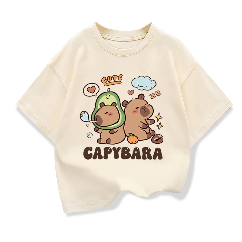 2025 New Kids Shirts Capybara Printed Cartoon T Shirt for Girls Summer Animal Printing Boy T Shirt Tops Tees Children Clothes