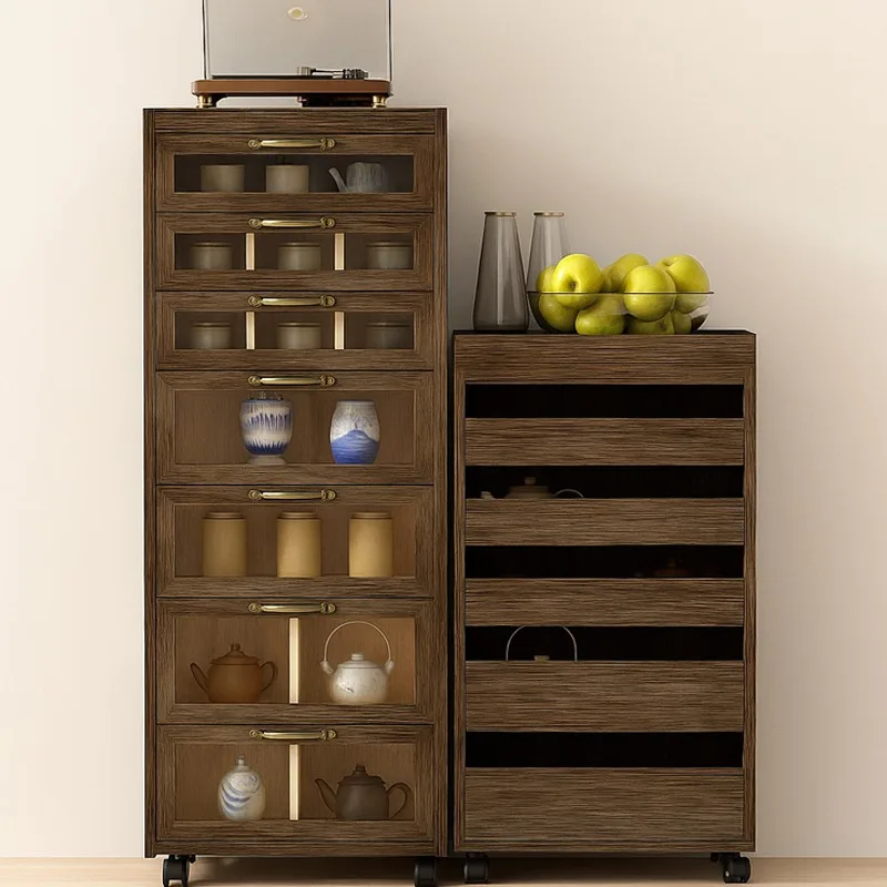 

Solid wood medieval dental cabinet drawer type multi-layer storage cabinet Wenwan jewelry cabinet tea room tea set tea cup