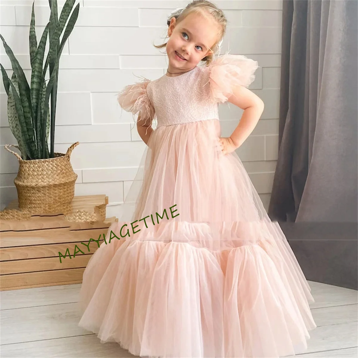 CustomPink Flower Girl Dresses Elegant Princess Ball Gown For Kids Birthday Party Simple Bow Floor Length First Communion Dress