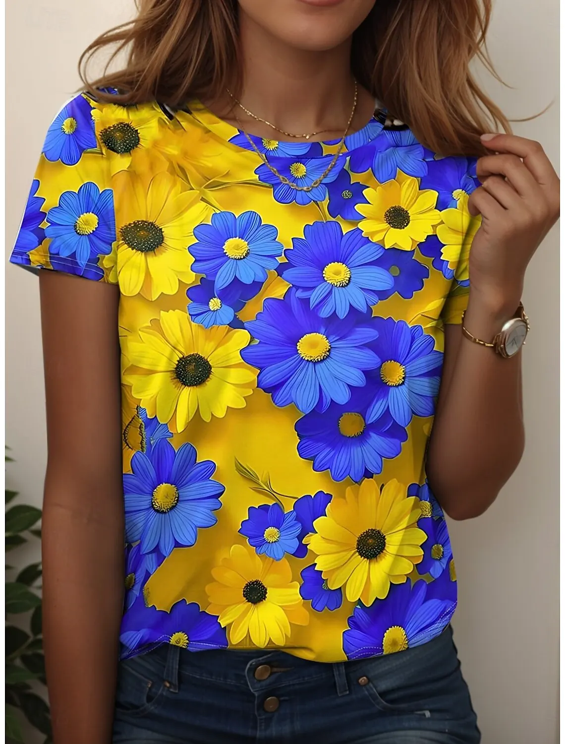 2025 여성 T 셔츠 꽃 무늬 그래픽 패션 세련된 클래식 반팔 크루 넥 레귤러 탑 매일 주말 프린트 여름