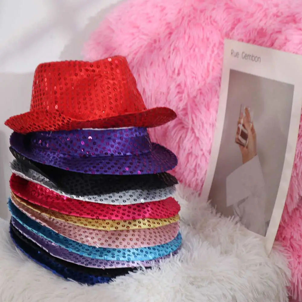 Street Dance Sequin Sequins Fedora Hat Shiny Beading Dance Jazz Cap Brilliant Hip Hop Glitter Jazz Hat Stage Show