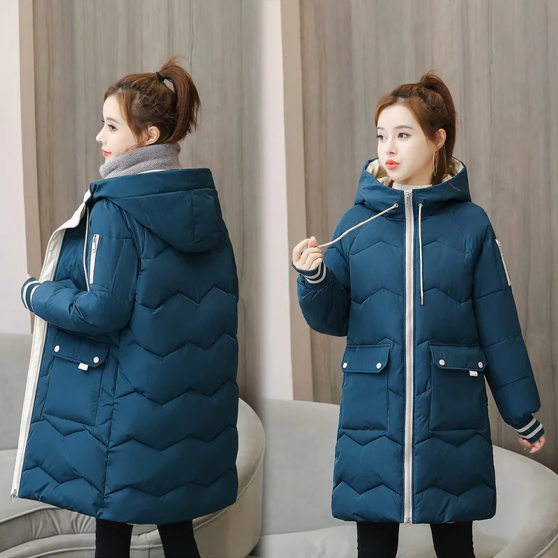 Imagem -05 - Parka Acolchoada de Algodão de Comprimento Médio Feminino Cabolsa com Capuz Sobretudo Casual Roupa de Neve Solta Jaqueta Monocromática Quente Espessa Inverno 4xl