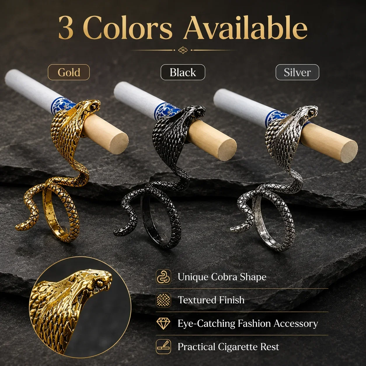 Snake Ring Cigarette Holder, Gothic Stainless Steel Open Ring with Snake Design, Smoking Stand for Men