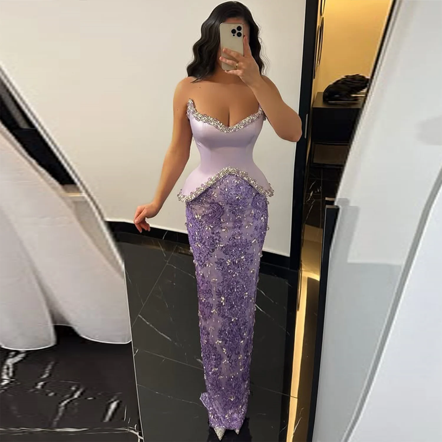 Lawendowe satynowe suknie wieczorowe z koronką, seksowne bez ramiączek, błyszczące cekiny, zdobione koralikami, dopasowane sukienki na studniówkę, długie do podłogi, formalne sukienki na przyjęcie.