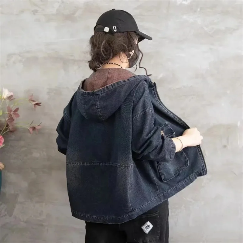Women's Outerwear 2024 Summer Retro Hooded Denim Jacket for Women's Fashion Short top For Outerwear Fashionable Loose Cardigan