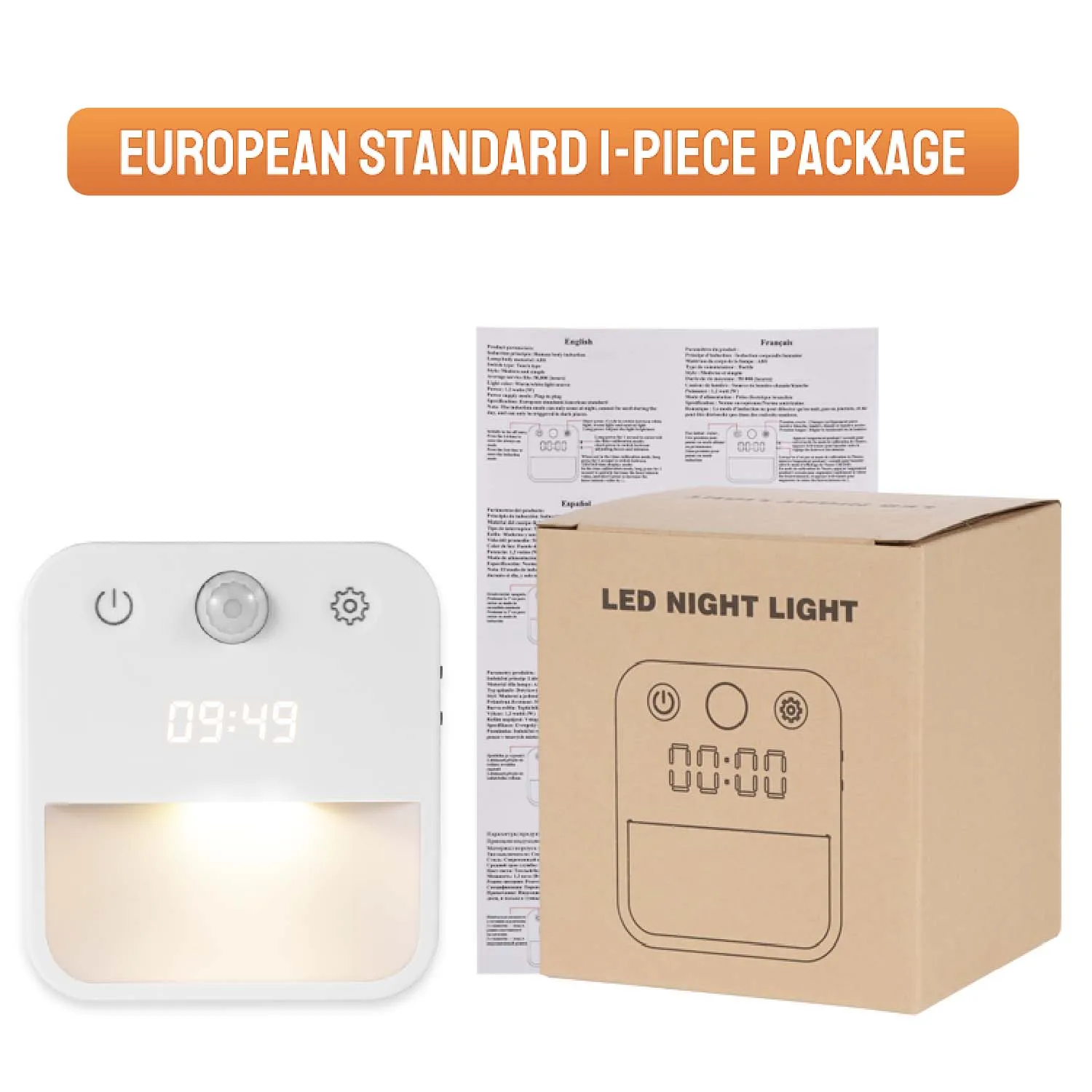 モーションセンサーライト屋内用、3色温度調節可能なモーションライト屋内用、時間表示付き、寝室に最適なナイトライト