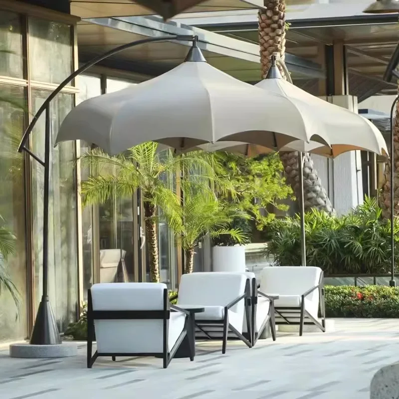 Outdoor Curved Cantilever Patio Umbrella Waterproof Sun Shade Parasol with Marble Base for Garden Cafe