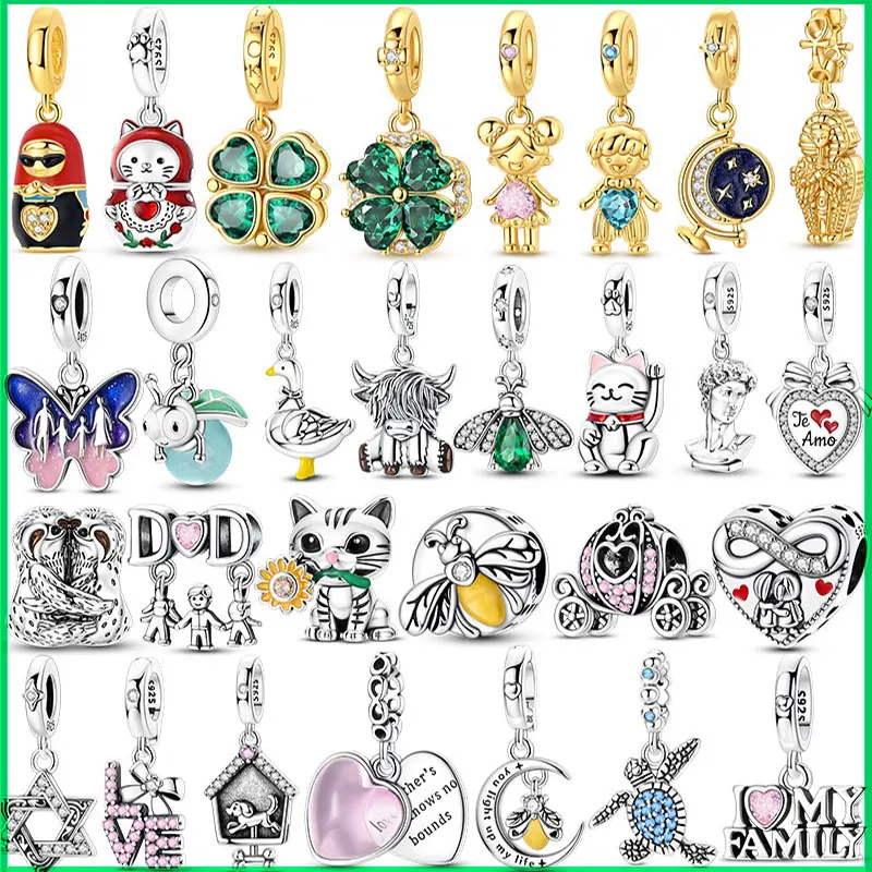 925 Sterling Silve Charms Beads Hot Sale Q-version Luminous Firefly Wealth Cat Pendant Charms Fit Woman DIY Bracelet Jewelry Mak