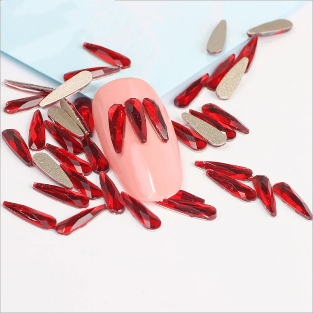 20 個明るい赤ドロップネイルアートラインストーンフラットバックネイルデコレーション DIY ポリッシュナチュラル付け爪ホームサロン用