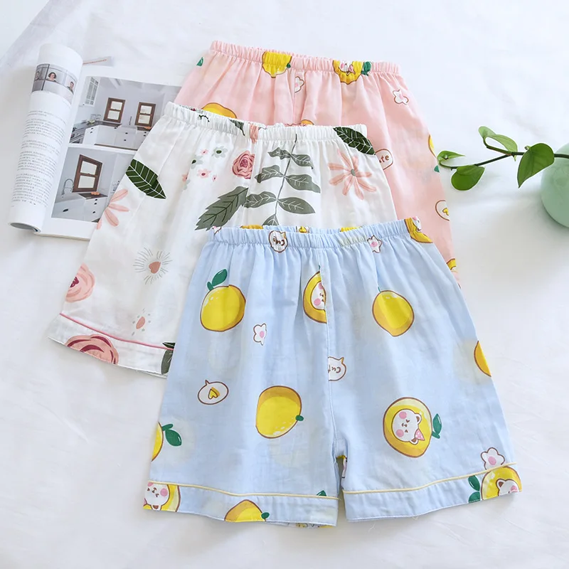 Women Sleep Short Pants Cotton Gauze Pajamas Shorts Summer Home Casual Beach Bottoms Lounge Sleepwear Loose Large Size Printing