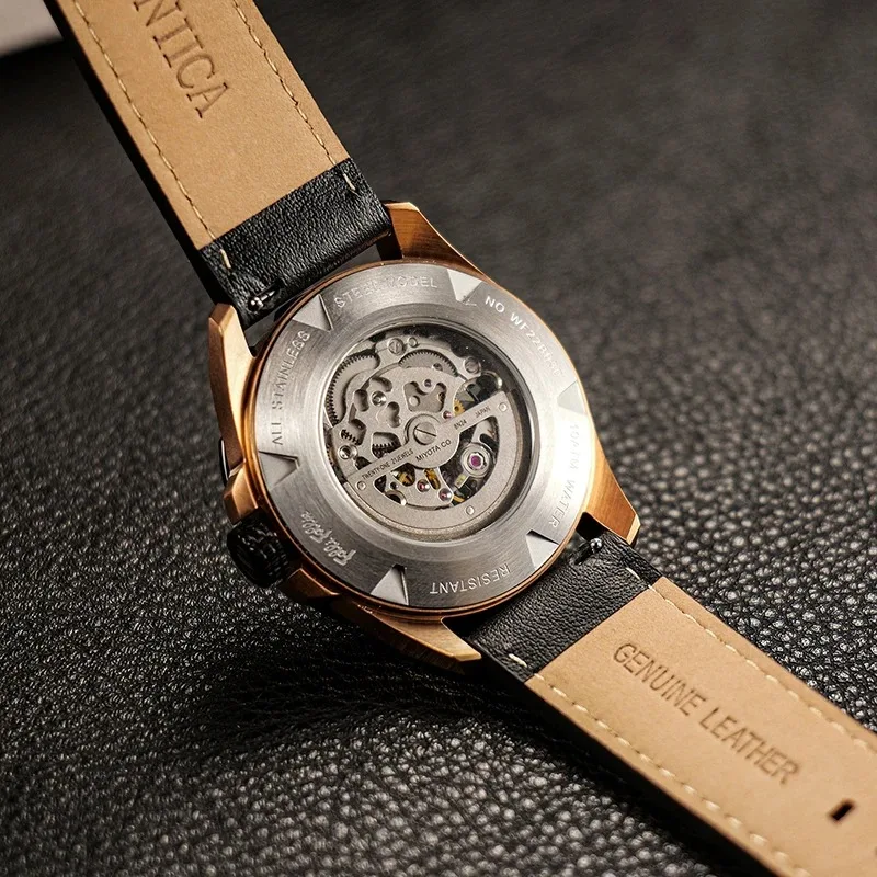 OBLVLO Jam Tangan Otomatis Pria 42Mm Jam Tangan Mekanis Olahraga 5ATM Tahan Air Dial Roda Mobil Bercahaya Tanggal Safir