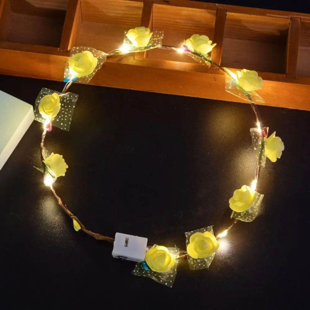 

Fashion Floral Headpiece Light Flower Headband Hairband Garland Luminous Flower Wreath Headwear Light Up Flower Crown Women