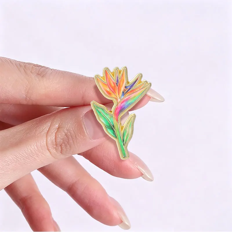 Bird Of Paradise Rainbow Enamel Badge Pins Artistic Gradient Flower Metal Brooch Decor Bag Lapel Badge Jewelry Gift for Friends