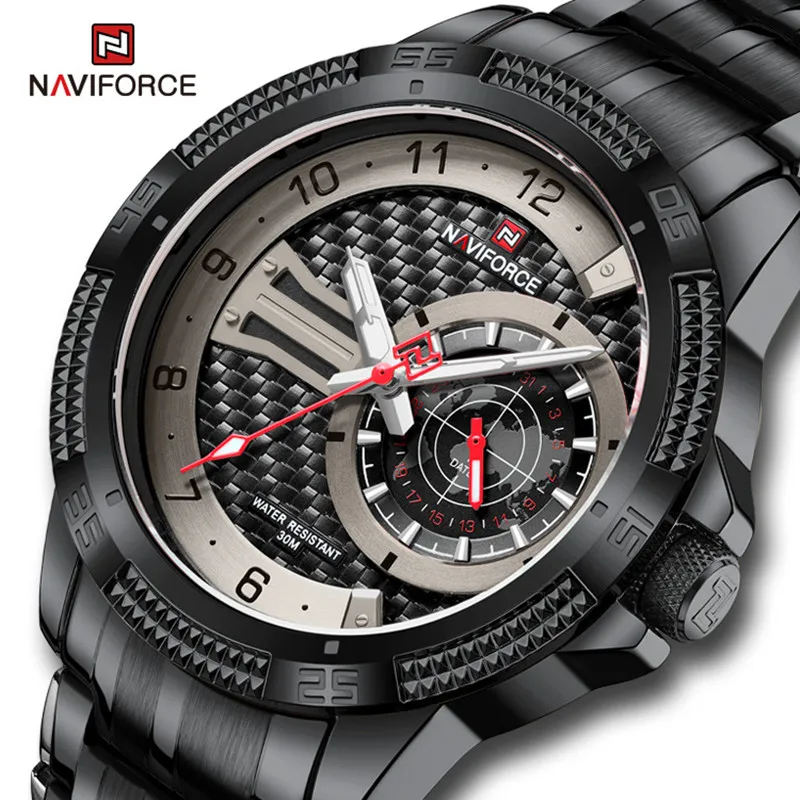 

NAVIFORCE Trend Brand Fashion Watches for Men Stainless Steel Band 30m Waterproof Quartz Wristwatch Business Male Calendar Clock