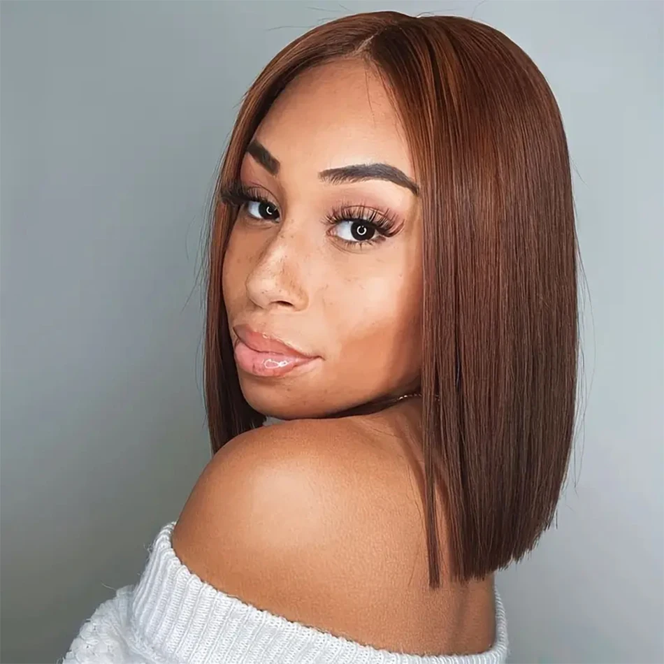 Chocolate Brown 13x4 Lace Front Human Hair Wig Transparent Lace Frontal Wigs Short Bob Wig Brazilian Remy Straight Natural Wig