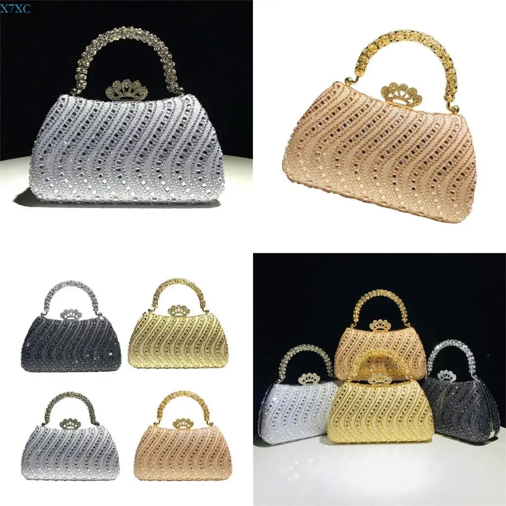 

X7XC Women Rhinestones Clutch Evening Bag with Chain Strap Fashion Sparkling Handbag Shoulder Bags Party Prom Purse