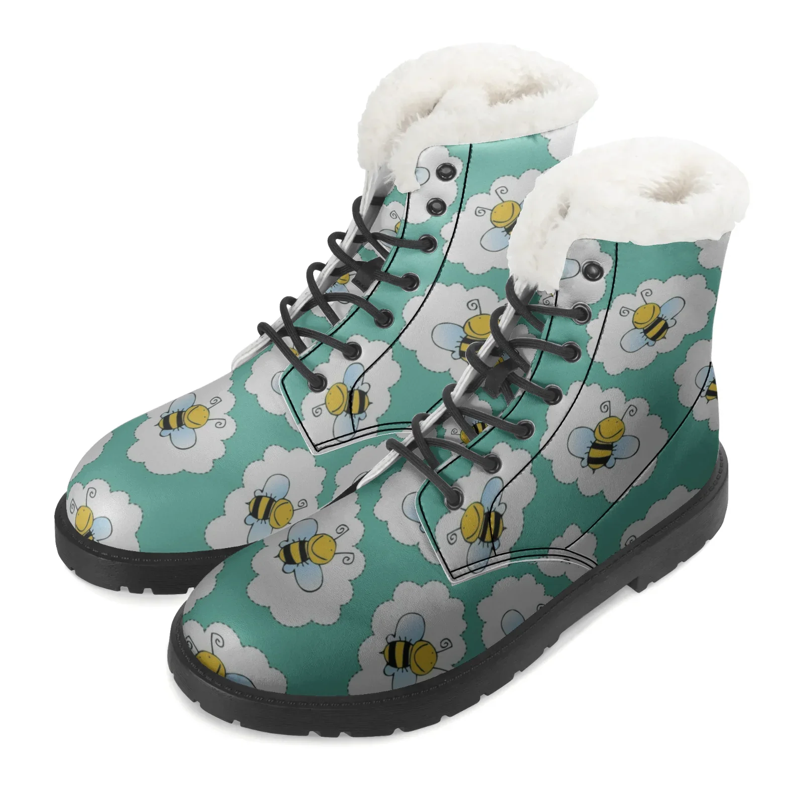

Bee Print Plush Boots, Men's and Women's Casual Boots, Outdoor High-Quality Boots