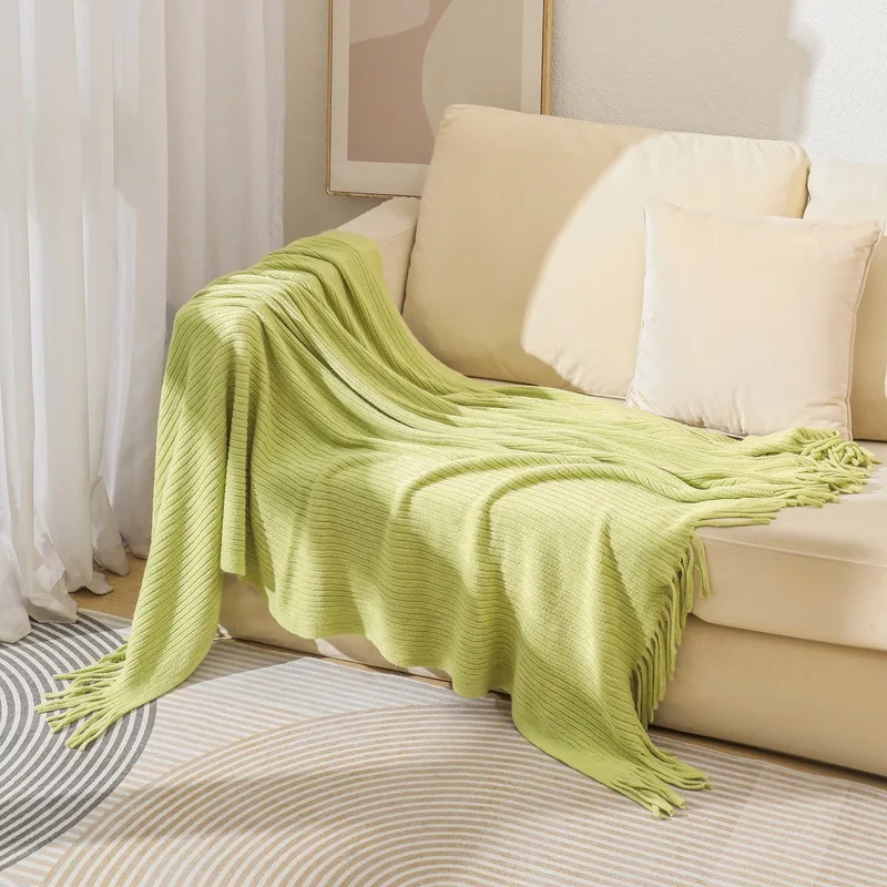 Knitted Blanket,Solid Color,Nordic Style,Air Conditioning Blanket for Office,Home Decor,Small blanket For Nap,With Tassels,