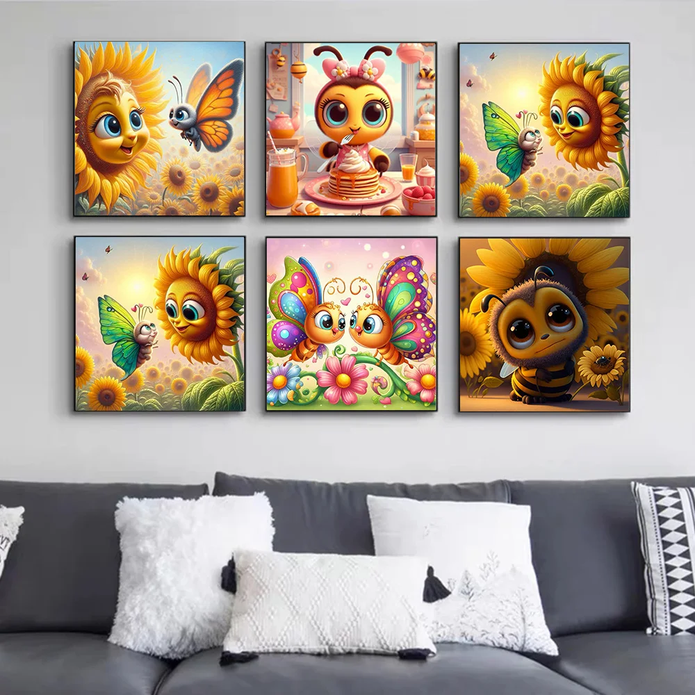 5D Cute Cartoon Bee Butterfly Sunflower Art Love DIY Hand Diamond Painting Mosaic Cross Stitch Full Modern Home Wall Decor Gifts