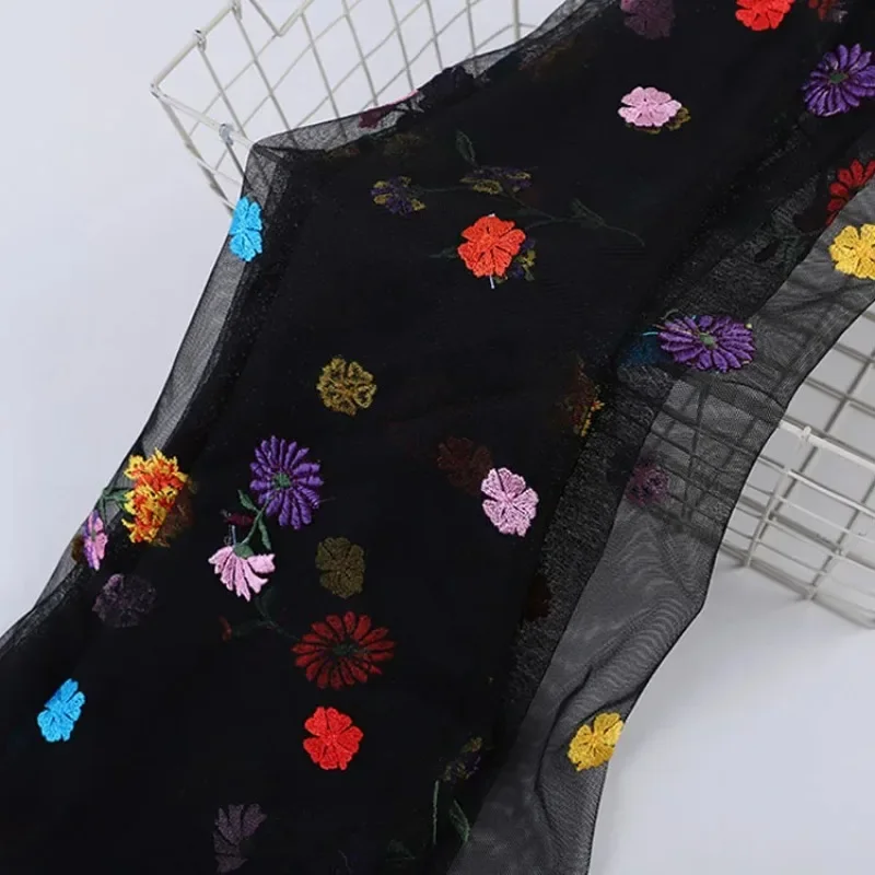 

1meter/lot 135cm diy net yarn embroidery lace fabrics Small broken flower dress net cloth embroidered fabrics French lace fabric
