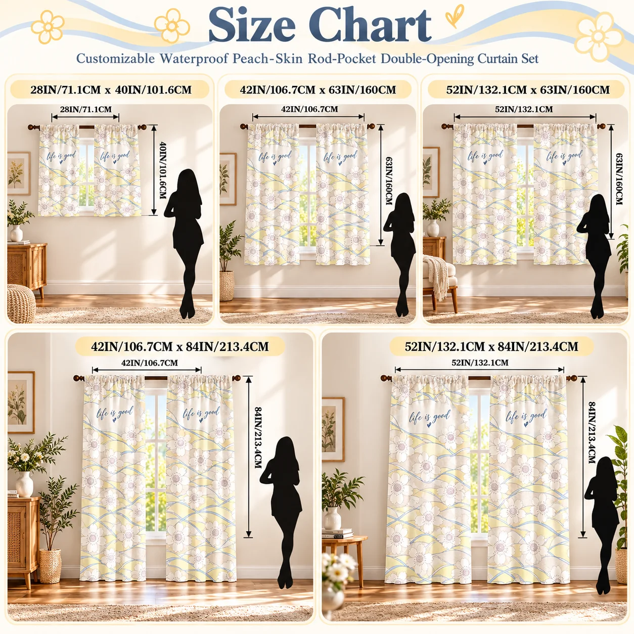 Custom Window Curtains Personalized Photo Logo Rod Pocket 2 Panels Peach Skin Fabric Window Drapes for Bedroom Living Room Decor