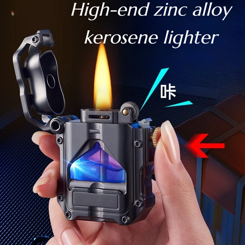 

High-quality Metal Blue Light Transparent Case Lighter One-button Ignition Mecha Series Cigarette Accessories High-end Gifts Men